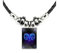 UOMSKTY Collier Avec Pendentif 12 Constellations Pour Femme - Collier Avec Pendentif Astrologie,Cadeaux D'Horoscope,Collier Avec Cordon En Cuir Noir,Chaîne Réglable Pour Femme Et Homme,Bélier,50 Cm
