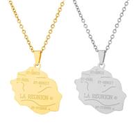 UOMSKTY Collier Avec Pendentif Carte De L'Île De La Réunion De France - Chaîne De Clavicule Colliers Charme Hip Hop Patriotisme Bijoux Pour Femmes Et Hommes Pull,Blanc,50 Cm Ou 19,7 Pouces