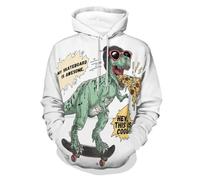 UOMSKTY Dinosaure De Dessin Animé Capuche Chemises, Pull Imprimé Résumé Animal Manches Longues Sweatshirt avec Poches à Cordon, Blanc Capuche pour Homme et Femme 5XL