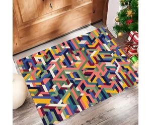 UOMSKTY Géométrie du Cube Géométrie des Illusions D'Optiquetapis Entree Interieur Extérieur60 X 90 Cmtapis D'Entrée Motif Arc Antidérapant, Lavable, Absorbant, Retient Saleté Et Humiditéjaune Violet