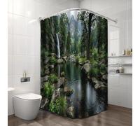 UOMSKTY Nature Parc National Rideau de Douche 240 × 200 cm, Tranquillité Forêt Cascade Rideaux de Douche pour Salle de Bain, Vert Salle de Bain Rideau décoratif avec 14 Crochets