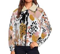 UOMSKTY Polaire Femme Chaude avec Zippée, Campagne Fleurs Imprimé Léopard Floral Vestes de Randonnée Moelleux Confortable, Teddy Veste Blanc Sherpa Manches Longues Manteau avec Poches, S