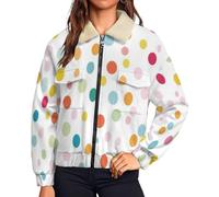 UOMSKTY Polaire Femme Chaude avec Zippée, Moderne Et Minimaliste Pois Vestes de Randonnée Moelleux Confortable, Teddy Veste Multicolore Sherpa Manches Longues Manteau avec Poches, 6XL
