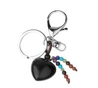 UOMSKTY Porte-Clés En Cristal Naturel 7 Chakras - Porte-Clés En Quartz Rose, Œil De Tigre, Améthyste, Forme De Cœur, Décoration De Pierre Précieuse En Cristal Naturel