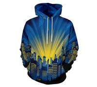UOMSKTY Pull À Capuche Unisexe 3D pour Adulte, Moderne Urbain Imprimé Hoodie Homme Femme, Dessin Animé Architecture Sweat Décontracté Pull avec Poches, Manches Longues Manteau De Sport