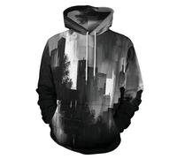 UOMSKTY Résumé Ville, Impression Simple Graffiti 3D Hoodie Manches Longues Homme, Sweat Capuche avec Poches Adulte Manteau De Automne Hiver Pullover 5XL