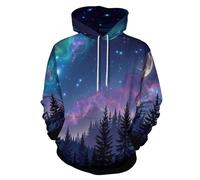 UOMSKTY Sweat à Capuche Unisexe, 3D Voie Lactée Forêt Hoodie Manches Longues Homme Femme Sweat Capuche avec Poches, Psychédélique Galaxie Manteau de Sport Automne Hiver Pullover 2XL
