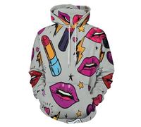 UOMSKTY Sweat À Capuche Unisexe, Impression Hip-Hop Lèvres 3D Hoodie, Manches Longues Homme Femme Ailes De Dessin Animé Sweat Capuche avec Poches, Adulte Manteau De Sport Automne Hiver