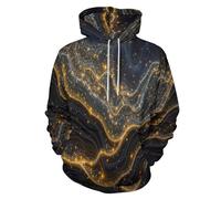 UOMSKTY Sweat À Capuche Unisexe, Impression Rayures Dorées 3D Hoodie, Manches Longues Homme Femme Résumé Montagnes Sweat Capuche avec Poches, Adulte Manteau De Sport Automne Hiver