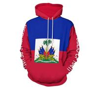 UOMSKTY Sweat Patriotique Unisexe à Capuche 3D Imprimé Drapeau République d'Haïti, Cordon et Poche Kangourou, Sport et Détente, Coupe-Vent pour Homme et Femme