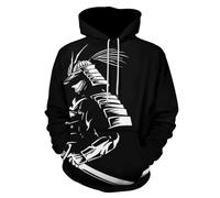 UOMSKTY Sweats à Capuche 3D pour Hommes et Femmes, Manches Longues Motif Ancien Samouraï Japonais Sweat-Shirt à Capuche Décontracté, Silhouette Figure Abstraite Sweat avec Poches Automne HiverS