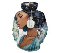 UOMSKTY Sweats à Capuche 3D pour Hommes et Femmes, Manches Longues Motif Femme Africaine Sweat-Shirt à Capuche Décontracté, Dessin Animé Personnage Sweat avec Poches Automne HiverL