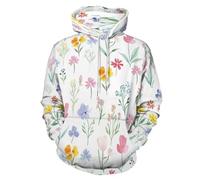 UOMSKTY Sweats à Capuche 3D pour Hommes et Femmes, Manches Longues Motif Fleurs Sauvages Plantes Sweat-Shirt à Capuche Décontracté, Champs Fleurs Sweat avec Poches Automne Hiver6XL