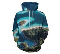 UOMSKTY Sweats à Capuche 3D pour Hommes et Femmes, Manches Longues Motif Île Baie Plantes Sweat-Shirt à Capuche Décontracté, Luxuriant Forêt Sweat avec Poches Automne Hiver6XL