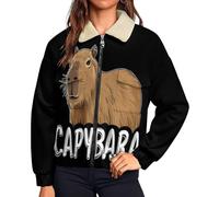UOMSKTY Veste Polaire Femme Fille Hiver, Brun Capybara Chaude Manteau Zippé, Noir Manche Longue Manteaux D'hiver Coat avec Poches, Dessins Animés Animaux Manches Longues Outdoor, 5XL