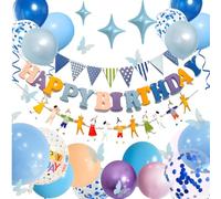 UOMYLEIR Décorations d'anniversaire pastel, bannière colorée « Happy Birthday », ballons étoilés à confettis, paillettes à suspendre, décoration de fête papillon, bannière pour enfants avec ballon