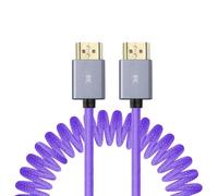 Uonecn Câble HDMI 2.1 Spiralé 8K 60Hz 48Gbps pour Caméra et Moniteur, Compatible avec Atomos Ninja V, Portkeys BM5, Sony A7IV, Z CAM E2/F6, BMPCC 4K/6K, Violet, Droit vers Droit