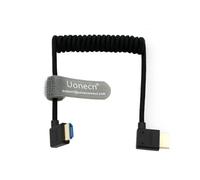 Uonecn Câble HDMI 2.1 Spiralé 8K 60Hz 48Gbps pour Caméra et Moniteur, Compatible avec Atomos Ninja V, Portkeys BM5, Sony A7IV, Z CAM E2/F6, BMPCC 4K/6K, Noir, Coudé Droit vers Coudé Droit
