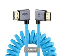 Uonecn Câble HDMI spiralé 4K pour appareil photo - Câble HDMI pour Atomos Ninja V, HDMI droit pour Sony A7S III, câble HDMI court pour appareils photo Z-CAM F6/Z-Cam E2 Pro (bleu)