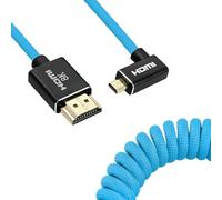Uonecn Câble micro HDMI vers HDMI à angle droit enroulé pour Atomos Ninja-V, HDMI vers micro HDMI cordon à ressort pour Canon R5C R5 R6, prend en charge 3D HDR 1080p HD eARC, bleu à angle droit de