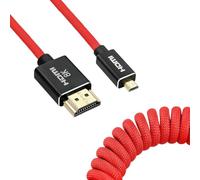 Uonecn Câble micro HDMI vers HDMI spiralé pour Atomos Ninja-V, HDMI vers Micro HDMI Cordon à ressort pour Canon R5C R5 R6, prend en charge 3D HDR 1080P HD eARC, rouge 30,5 à 45,7 cm