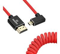 Uonecn Câble micro HDMI vers HDMI spiralé pour Atomos Ninja-V, HDMI vers Micro HDMI Cordon à ressort pour Canon R5C R5 R6, prend en charge 3D HDR 1080P HD eARC, angle gauche rouge, 30,5 à 45,7 cm