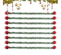 Uonguon Banister Garland Ties - Realistic Wreath Hooks with Bells, Flexible Green Twist Ties, Strong Hold Decorative Fastening Function for Christmas Trees Lights Bows Stairs, 8 Pack Green