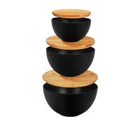 Uonguon Bols mélangeurs - Récipient à salade en bois pour la préparation des repas, 3 gigognes avec des tailles de 26,4 / 20,3 / 15,2 cm et couvercles en bois, bols alimentaires pour fruits, frites