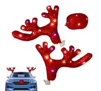 Uonguon Décoration de renne - Costume de voiture de Noël lumineux à LED, ensemble de bois de renne et nez amusants, accessoire de vacances festif pour l'hiver, décoration automobile, rouge/marron
