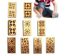 Uonguon Domino Game - Wooden Quilt Pattern Stacking Toy, Educational Brain-Boosting Board Game, Portable Classic Strategy Set for Kids Adults School Classrooms Quilters Educators, Natural Wood Finish