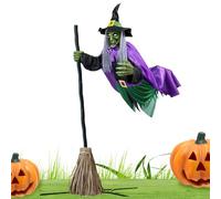 Uonguon Flying Witch Halloween Decor, Halloween Hovering Witches on Broom, 70.87 inches Spooky Props Ideal for Porch, Yard, Lawn, Home, Patio, Indoor, Outdoor Decorations, Easy to Install