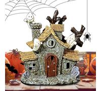Uonguon Haunted House Figurine, Resin Lighted Spooky House Ornament, 5.3 inch Glowing Halloween Statue Decorative LED, Home Desk Shelf Party Table Office Holiday Decor Accent
