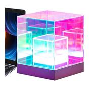 Uonguon Lampe cube , lampe de bureau à changement de couleur, lampe cube infini, lampe de table d'ambiance, décoration de bureau en forme de pyramide cubique, lampe de table à changement de couleur,