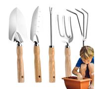 Uonguon Outils De Jardinage | 5 Pièces Râteau en Acier Inoxydable Robuste avec Manches en Bois,Ensemble D'Outils De Jardin | pour Fleurs de Printemps Serre Creusage Arrosage