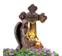 Uonguon Statue d'ange d'extérieur à énergie solaire, 20 x 11,7 x 10,4 cm, figurines d'ange de jardin avec éclairage LED, décorations funéraires robustes pour cour, terrasse et pelouse