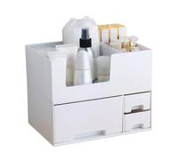 Uonguon Support de maquillage - Organiseur de rangement double couche, accessoire de comptoir avec tiroir extractible, panier à pinceaux avec panneaux en acrylique transparent, outil de bureau pour