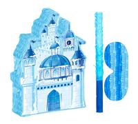 Uonlytech 1 ensemble de pinatas de château de Noël - support de bonbons suspendu, pinata d'hiver avec couvre-yeux en bâton, décoration de château de princesse, accessoires de jeu de fête de