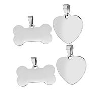 Uonlytech 1 Jeu Pendentifs Vides Acier Inoxydable Étiquettes À Personnaliser Pour Diy Accessoires De Porte Clés Et Artisanat Formes De Coeur Et Os 4 Pièces