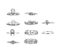 Uonlytech 10 Pièces Bague Rétro Baroque en Alliage Argenté, Élégante | Bijou Unique, Finition Soignée, Usage Quotidien et Remise de Diplôme, Style Vintage, Famille ou Amoureux
