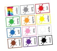 Uonlytech 12 Feuilles Cartes Éducatives Couleurs pour Garçon Fille Étanches Cartes Mots Anglais pour Apprentissage Ludique Cognitives Mémoire pour Filles et Garçons
