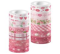 Uonlytech 12 Rouleaux Ruban Washi, Rubans Adhésifs en Papier Faits Maison, Adhésif, Découpable, Portable, Facile à Ranger, pour Carnet et Agenda, Saint-valentin