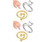 Uonlytech 2 Ensembles Anneau De Queue D'oreille De Chat Anneaux De Crochet Réglables Blocage Au Crochet Doigt Tricot Plaqué Anneaux De Fil Anneau De Fil Pour Le Crochet Alliage 4 Pièces * 2
