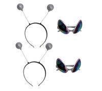 Uonlytech 2 ensembles Set de Accessoires Costume Lunettes Rigolotes Argentées avec Serre-tête Antenne Alien pour Fête Carnaval