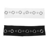 Uonlytech 2 pièces Bandeaux Élastiques à Œillets Creux Punk pour Femmes Accessoires Cheveux Rétro Tissu Doux Style Vintage et Stretch Noir et Blanc Look Rock Décontracté