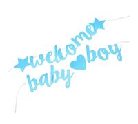 Uonlytech 2 pièces Bannière de Bienvenue Garçon Scintillante pour Fête Prénatale et Annonce Naissance Décoration Shower avec Guirlande et Fond Photo Décoration Révélation de Genre pour