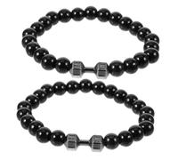 Uonlytech 2 pièces Bracelet de Perles Haltère pour Hommes Bijoux Fitness Poids Au Poignet Design Élégant et Confortable pour Usage Quotidien et Occasions Spéciales