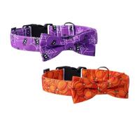 Uonlytech 2 Pièces Collier pour Chien Halloween en Coton Polyester Nœud Citrouille et Araignée, Design Ajustable 30-60cm, Accessoire pour Photographie et Décoration