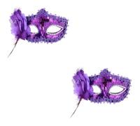 Uonlytech 2 Pièces Demi-masque de Bal Masqué pour Femmes, Plastique Pourpre | Léger et Élégant, Décoré de Dentelle, Perles, Paillettes et Fleur, pour Carnaval et Noël