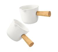 Uonlytech 2 pièces Mini Pichet à Lait Céramique Blanche Distributeur de Sirop et Pot pour Café Crémier Compact pour Espresso et Sauces Ustensile Polyvalent de Cuisine