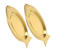 Uonlytech 2 pièces Plateau de Service Acier Inoxydable Forme Poisson Doré Capacité Importante Facile à Nettoyer Plateau de Cuisine Original pour Plats Rustiques et Présentation